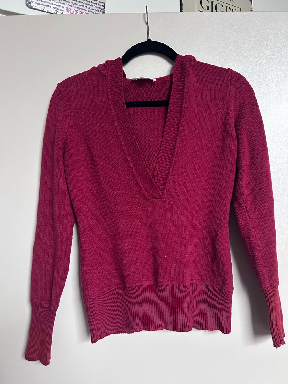 LOFT Raspberry V-Neck Knit Sweater